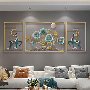 pranjals house ginkgo tree leaves and deer with led metal wall decorwall sculpturewall hanging home decoration perfect for living roomhotelrestaurantbedroomdrawing room 02