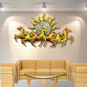 pranjals house metal 7 horse wall decor for living roomwall decorationswall hangings for home decorationdecorative itemsaesthetic room decor 3d wall decormodern wallart brown 47x27