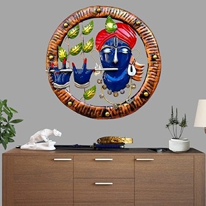 pranjals house vintage metal blue krishna playing basuri for living roomwall decorationswall hangings for home decorationwall hanging decorative items size-19 inch