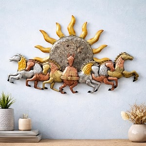 pranjals house metal seven running horse wall decor with led light  46 x 27 inch large decorative wall hanging for living room home decor