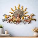 pranjals house Metal Seven Running Horse Wall Decor with LED Light | 46 x 27 Inch Large Decorative Wall Hanging for Living room Home Decor