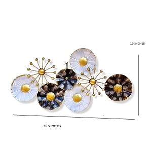 pranjals house rustic white flower metal wall art frame wall hangings for home decoration wall sculpture for living room wall hanging decorative items for bedroom size 35x19 in