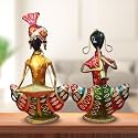 pranjals house Tribal Rajasthani Musician Metal Showpiece, Idol &amp; Statue for Home Living Room Office Bedroom Table Top with Tealight Holder, Perfect for Gifting Size-8.5 x 5 Inches