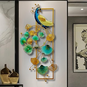 pranjals house wall art peacock metal frame with led wall sculpture for living room bedroom drawing room office wall hanging for home decorative size 40x20 inch