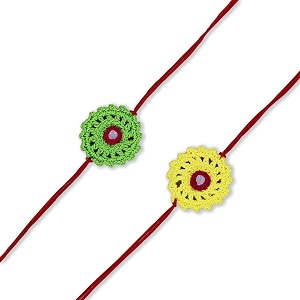 prapti handicrafts handmade designer crochet eco-friendly rakhi for brotherssisterskids combo pack