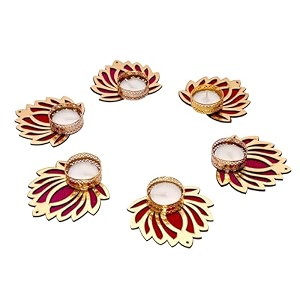 prapti handicrafts handmade lotus tealight candle holders for diwali decorationhome decor gifts itemsdiya for home office poojadurga puja gift sets lotus pack of 6