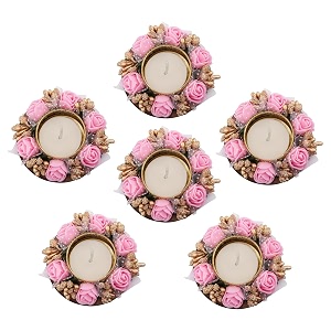 prapti handicrafts handmade tealight candle holders for diwali decorationhome decor gifts itemsdiya for home office poojadurga puja gift sets pink rose 6 pack of 6