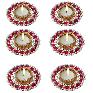 prapti handicrafts handmade tealight candle holders for diwali decorationhome decor gifts itemsdiya for home office poojadurga puja gift sets pink ring pack of 6