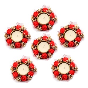prapti handicrafts handmade tealight candle holders for diwali decorationhome decor gifts itemsdiya for home office poojadurga puja gift sets red rose pack of 6