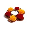 Prapti Handicrafts Handmade Tealight Candle Holders for Diwali Decoration,Home Decor Gifts Items/Diya for Home Office Pooja,Durga Puja Gift Sets (Pompom red, Pack of 6)