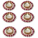 Prapti Handicrafts Handmade Tealight Candle Holders for Diwali Decoration,Home Decor Gifts Items/Diya for Home Office Pooja,Durga Puja Gift Sets (Pink Ring, Pack of 6)