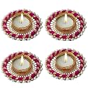 Prapti Handicrafts Handmade Tealight Candle Holders for Diwali Decoration,Home Decor Gifts Items/Diya for Home Office Pooja,Durga Puja Gift Sets (Pink Ring, Pack of 4)