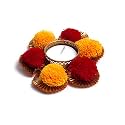 Prapti Handicrafts Handmade Tealight Candle Holders for Diwali Decoration,Home Decor Gifts Items/Diya for Home Office Pooja,Durga Puja Gift Sets (Pompom red, Pack of 6)