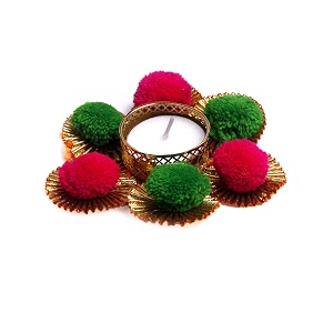 prapti handicrafts handmade tealight candle holders for diwali decorationhome decor gifts itemsdiya for home office poojadurga puja gift sets pompom pink pack of 6