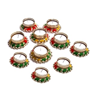 prapti handicrafts handmade tealight candle holders for diwali decorationhome decor gifts itemsdiya for home office poojadurga puja gift sets multi ring small pack of 10