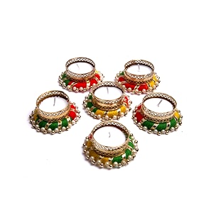 prapti handicrafts handmade tealight candle holders for diwali decorationhome decor gifts itemsdiya for home office poojadurga puja gift sets multi ring small pack of 6
