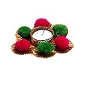 Prapti Handicrafts Pack of 6 Handmade Tealight Candle Holders for Diwali Decoration,Home Decor Gifts Items/Diya for Home Office Pooja,Durga Puja Gift Sets (Pompom Pink, Pack of 6)