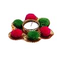 Prapti Handicrafts Handmade Tealight Candle Holders for Diwali Decoration,Home Decor Gifts Items/Diya for Home Office Pooja,Durga Puja Gift Sets (Pompom Pink, Pack of 6)