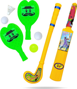 prapti mart super combo bat ball racket hockey for kids indoor outdoor toys age 2 year  hockey kit