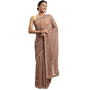 Pratham Blue Womens Sequined Embroidered Georgette Fancy