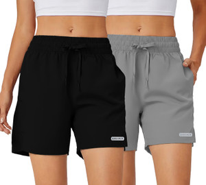 PRAVAHA Solid Women Grey Black Regular Shorts