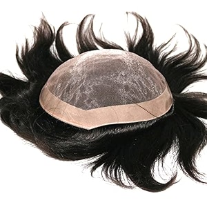 human hair patch - 10x7 inch natural wavy hair replacement for men  non-surgical hair loss solution black