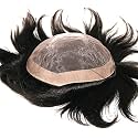 Human Hair Patch - 10x7 Inch Natural Wavy Hair Replacement for Men | Non-Surgical Hair Loss Solution (Black)