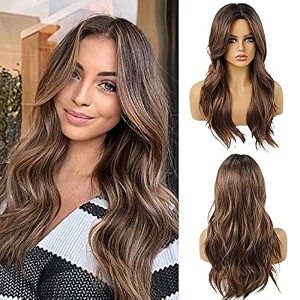 24 inches long wavy wigs cosplay costume party wig for women afro high temperature hair wigs mix brown