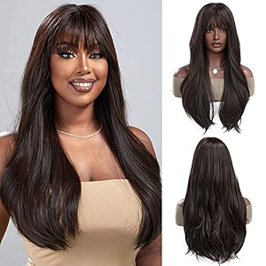 24 inches long wavy wigs cosplay costume party wig for women afro high temperature hair wigs dark brown