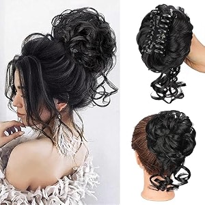 claw clip hair bun brown messy bun hair piece wavy curly hairpieces updo hair synthetic hair extensions suitable for women and girl black