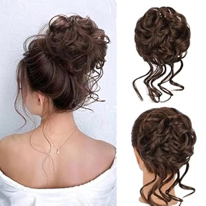 claw clip hair bun brown messy bun hair piece wavy curly hairpieces updo hair synthetic hair extensions suitable for women and girl brown