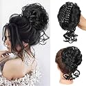 Claw Clip Hair Bun Brown Messy Bun Hair Piece Wavy Curly Hairpieces Updo Hair Synthetic Hair Extensions Suitable for Women and Girl (Black)