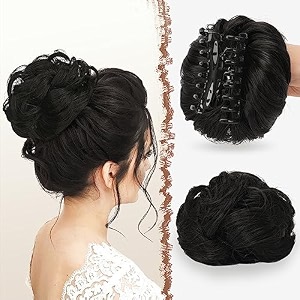 messy bun hair clip on hair piec with claw clip curly wavy hair buns tousled updo hair buns extensions updo hair accessories ideal for women black