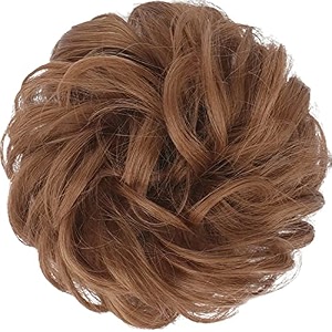 messy hair pieces elastic band wavy curly hair scrunchies extensions synthetic fibre chignon hair bun for women and girls - copper brown 1 pcs