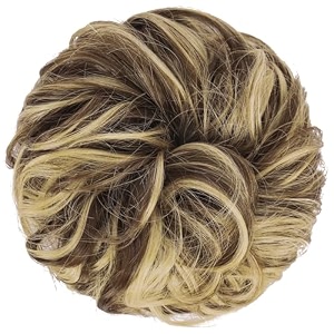 messy hair bun pieces elastic band wavy curly hair scrunchies extensions synthetic fibre chignon hairpieces for women and girls - light brown amp blonde 1 pcs