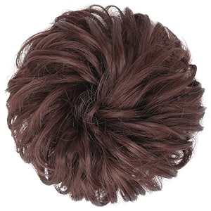 messy hair bun pieces elastic band wavy curly hair scrunchies extensions synthetic fibre chignon hairpieces - dark auburn 1 pcs