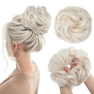 messy hair bun hair pieces wavy curly hair scrunchies extensions synthetic chignon ponytail hair extensions thick updo hairpieces for women amp girl - platinum blonde 1 pcs