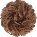 Messy Hair Pieces Elastic Band Wavy Curly Hair Scrunchies Extensions Synthetic Fibre Chignon Hair Bun for Women and Girls - Copper Brown (1 PCS)