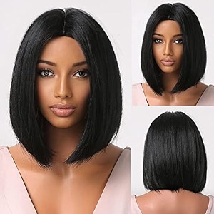 women39s hair extension 14 inch short straight black bob cut wig shoulder length hair wigs with bangs for daily use black