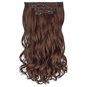 women hair extension full head wig 22 inch synthetic natural wavy dark brown hair pieces with 14 clip wig cheap fluffy amp not tangled women and girls - 10 brown wavy