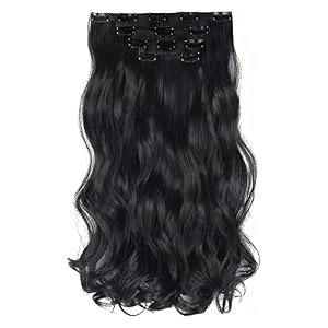 women hair extension 22 inch synthetic wavy hair piece with 5 clips full length clip-in extension for added volume amp length natural black 1b