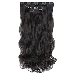 women hair extension full head wig 22 inch synthetic natural wavy dark black hair pieces with 14 clip wig cheap fluffy amp not tangled women and girls - 2 wavy darkest black