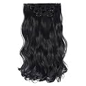 Women Hair Extension 22 Inch Synthetic Wavy Hair Piece with 5 Clips, Full Length Clip-In Extension for Added Volume &amp; Length, Natural Black 1B