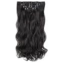 Women Hair Extension Full Head Wig 22 Inch Synthetic Natural Wavy Dark Black Hair Pieces with 14 Clip Wig Cheap Fluffy &amp; Not Tangled Women and Girls - (2# wavy darkest black)