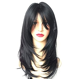women hair wig black 24 inches long straight wig  washable full head hair wig for birthday party wedding halloween and cosplay