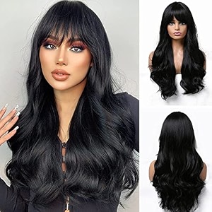 women hair wig black 26 inches long wavy wig  washable full head hair wig for birthday party wedding halloween and cosplay