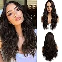 Women Hair Wig Black Brown 24 Inches Long Wavy Wig | Washable Full Head Hair Wig for Birthday, Party, Wedding, Halloween and Cosplay