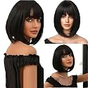 Women Hair Wig Black Brown 14 Inches Straight Wig | Washable Shoulder Length Hair Wig for Birthday, Party, Wedding, Halloween and Cosplay