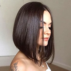 women hair wig brown 11 inches straight wig  washable shoulder length hair wig for birthday party wedding halloween and cosplay