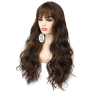 women hair wig brown 24 inches long curly flick wig  washable full head hair wig for birthday party wedding halloween and cosplay